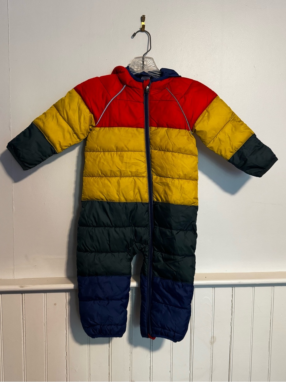 Hanna Andersson Colorblock Puffer One-Piece - Red, Yellow, Green, Blue